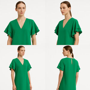 ZARA WOMAN Dress Womens EURA XS USA 4 MX 24 Green Shift Ruffled Sleeves Keyhole